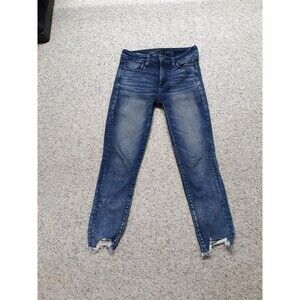 8rx25 American Eagle high-rise jegging crop dark washed distressed raw hem